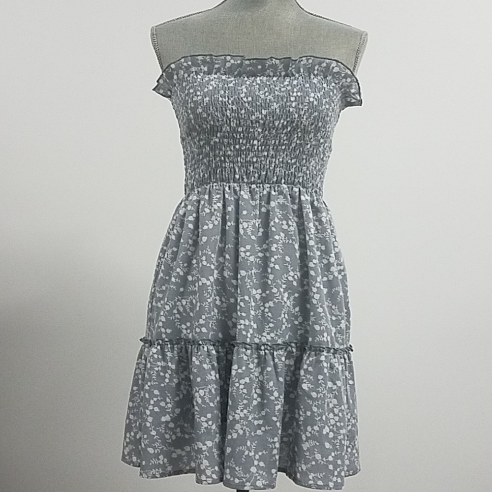 Top smocking detail dress with ruffle detail